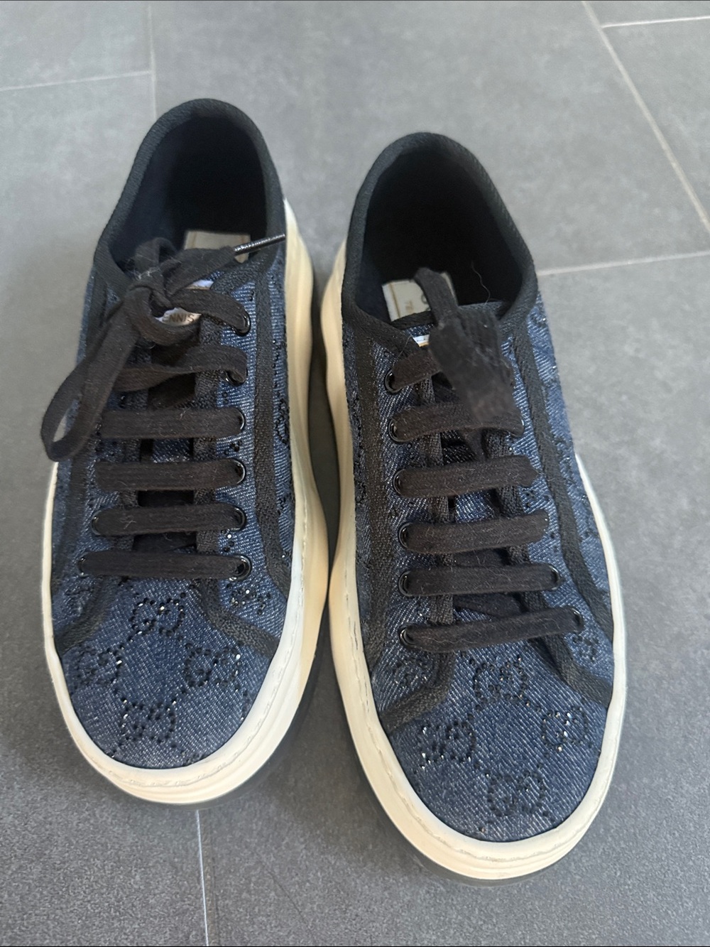 Gucci Denim crystal Lace Platform Sneakers - Picture 13 of 14